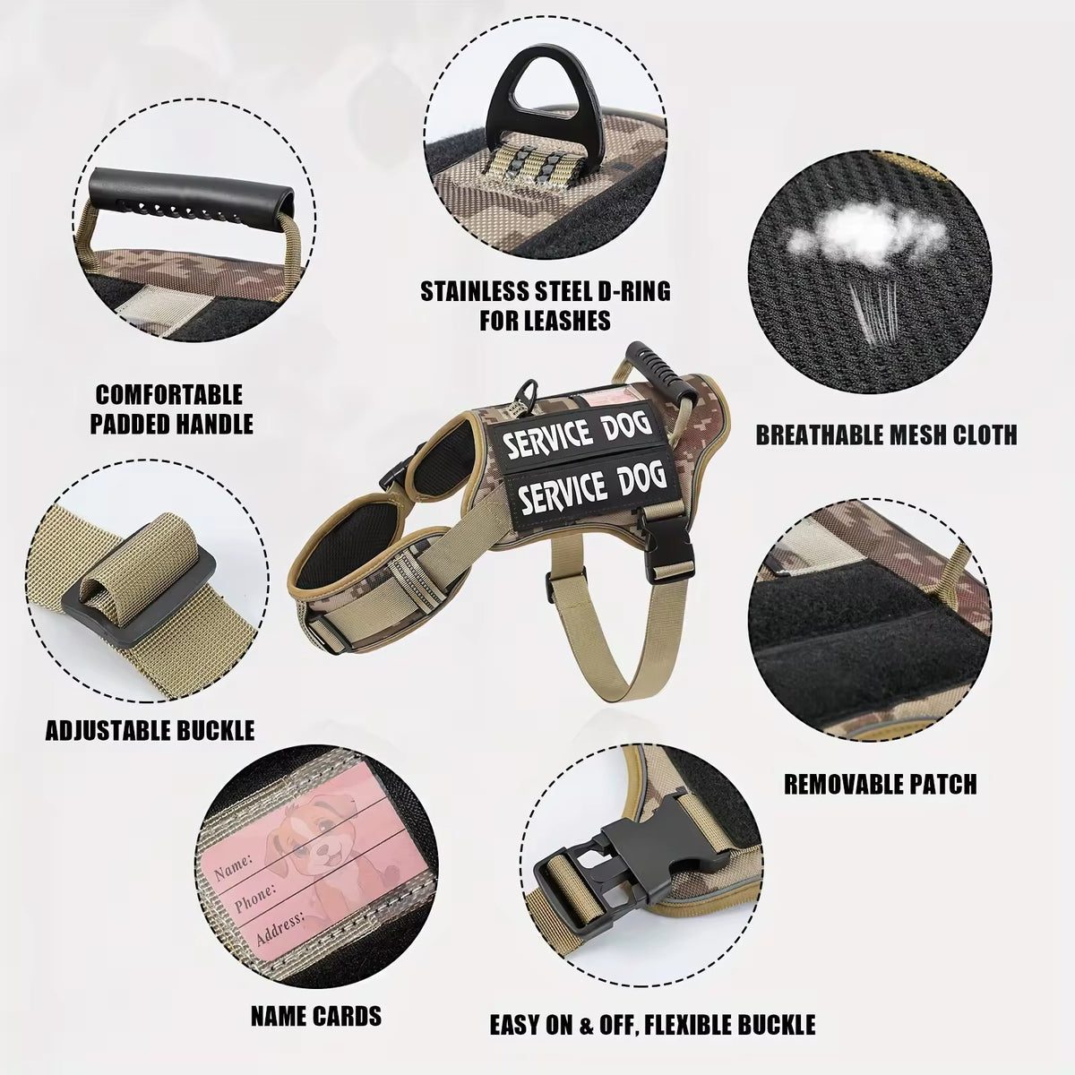Tactical Service Dog Harness with Handle – Adjustable, Reflective Vest for Walking &amp; Training, S–L – view 5
