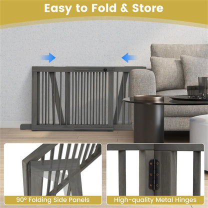 Expandable Wooden Pet Gate – 22 in Tall, Freestanding, 28–80 in Wide, Gray – view 8