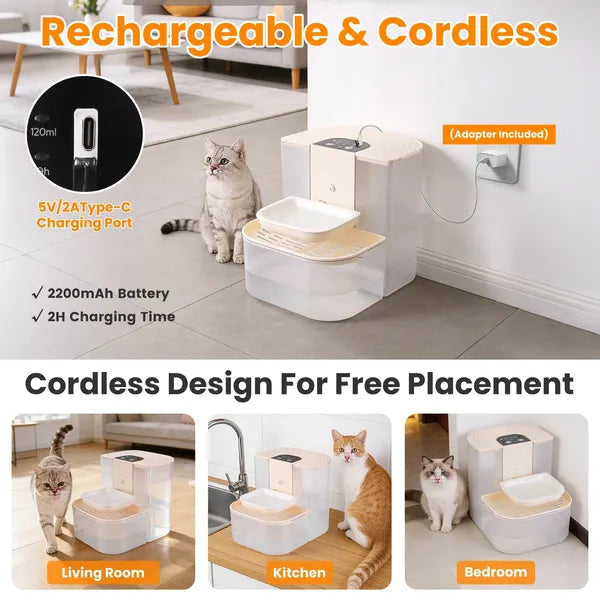 Cordless Automatic Pet Water Fountain, 4.5 L Dual-Tank Filtered Dispenser with Remote Control – view 3