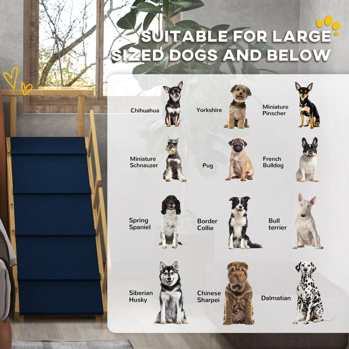 Adjustable Height Wooden Dog Ramp – Foldable Pine Pet Steps with Non-Slip Mat, 4 Levels – view 4