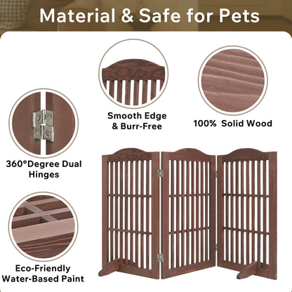 Foldable Wooden Dog Gate – Freestanding 3-Panel Step-Over Fence with Support Braces, 30 In, Brown – view 5