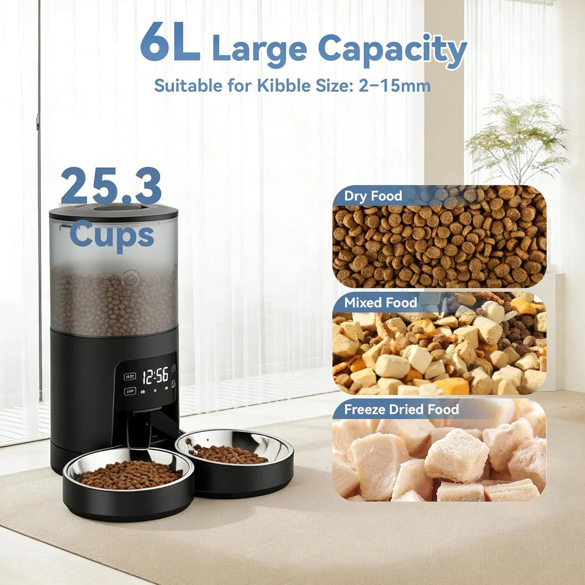 6 L Automatic Dual Cat Feeder with App Scheduling, 10-Second Voice Recorder and Dual Power – view 7
