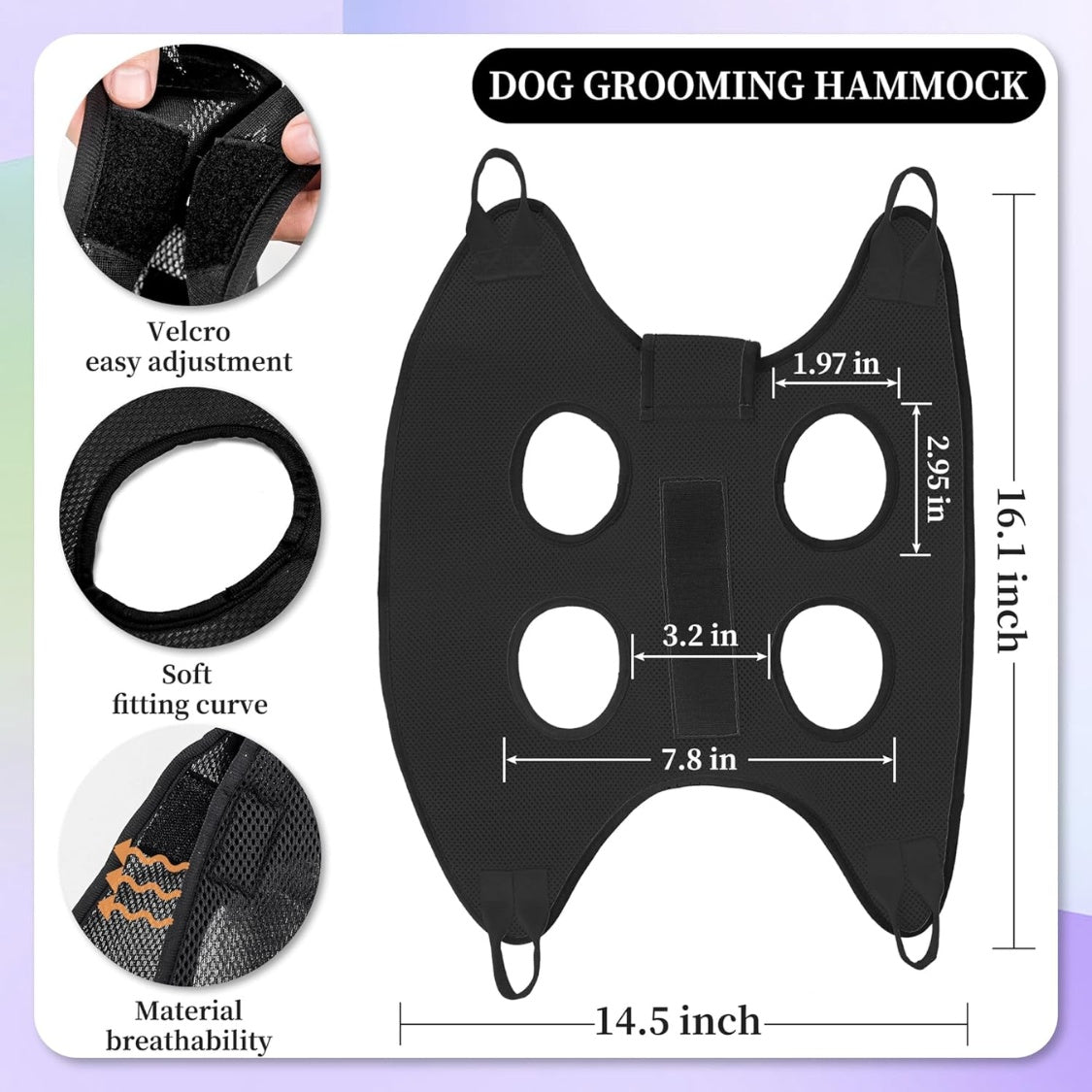 Pet Grooming Hammock Kit for Cats &amp; Small Dogs up to 12 lb with Nail Clippers, File &amp; Comb, Black – view 2