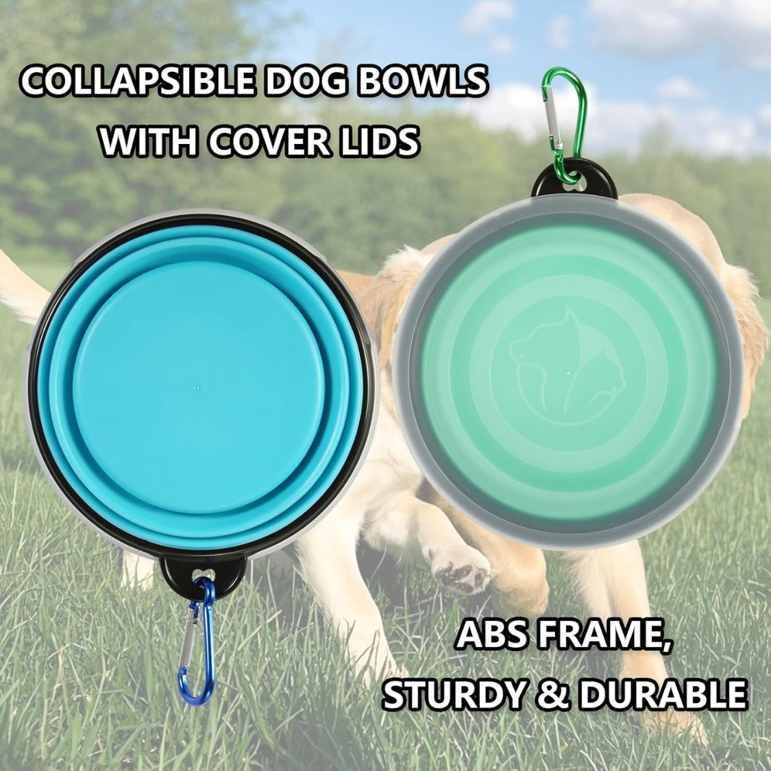Collapsible Dog Travel Bowls with Lids, 2-Pack Foldable Food &amp; Water Bowls with Clip – view 6