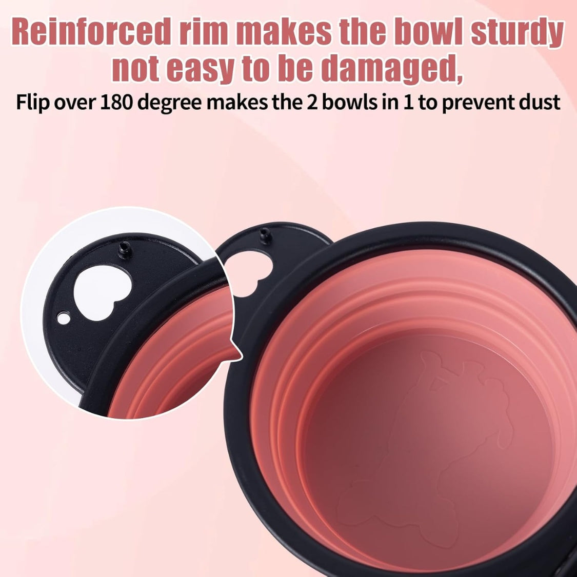 Collapsible Double Dog Travel Bowl with Lock Clips &amp; Flip-Over Fold, Pink – view 2