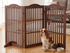 Foldable Wooden Dog Gate – Freestanding 3-Panel Step-Over Fence with Support Braces, 30 In, Brown