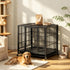 Heavy Duty Dog Crate on Lockable Wheels – Metal Kennel with Slide-Out Tray and Perforated Top, Black