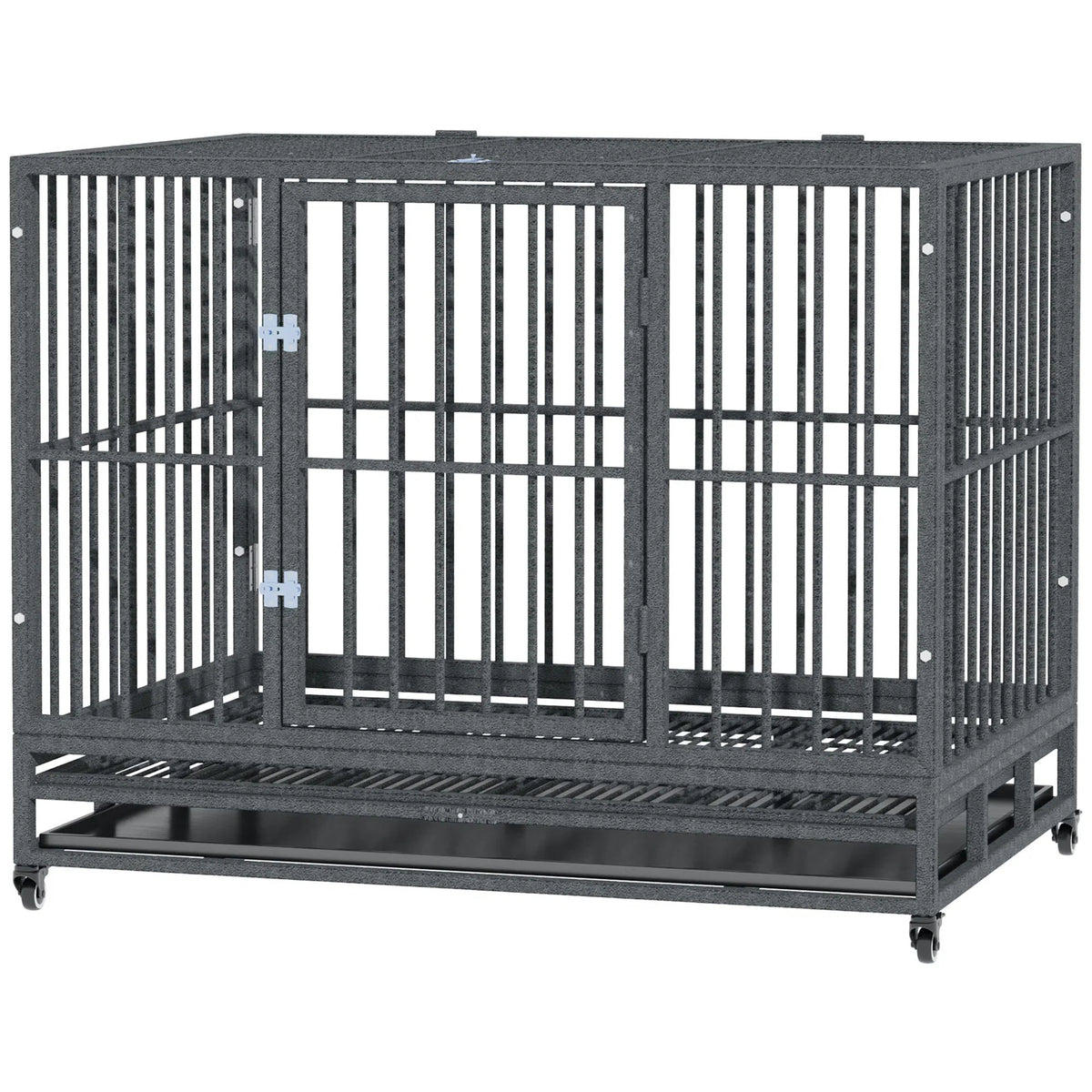 43 in Heavy-Duty Dog Crate with Locking Wheels – Double Door, Removable Tray – view 7