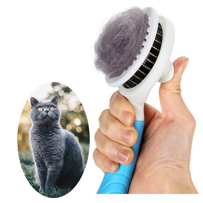 Self-Cleaning Slicker Brush for Cats &amp; Dogs – Stainless Steel Pins with Release Button, Blue