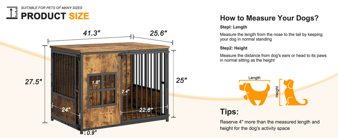 Wooden Dog Crate Furniture with Storage Top – Large Indoor Kennel, Antique Brown – view 2