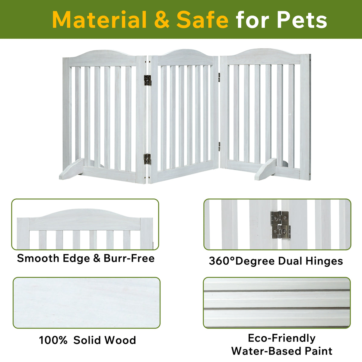 Freestanding Foldable Wooden Dog Gate – 3 Panels, 24 in Tall, White – view 4