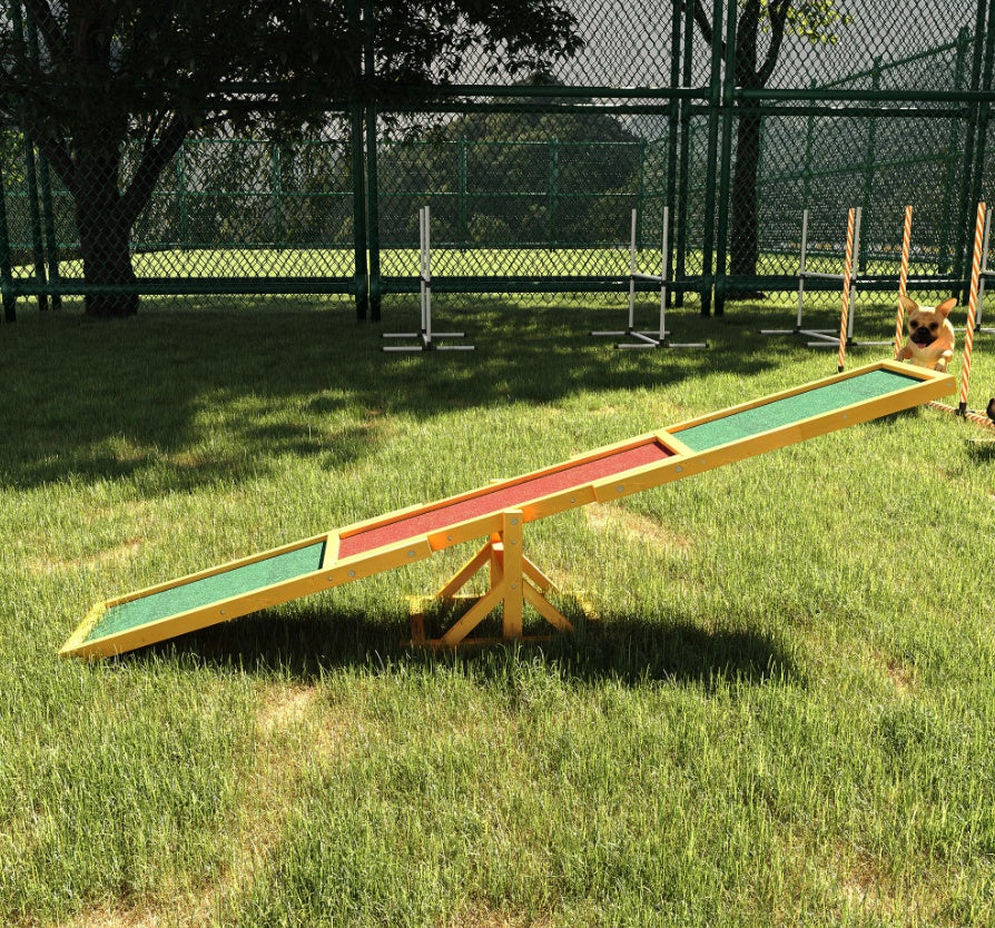 Wooden Dog Agility Seesaw for Training and Exercise, 71 in Long, Natural Wood Finish