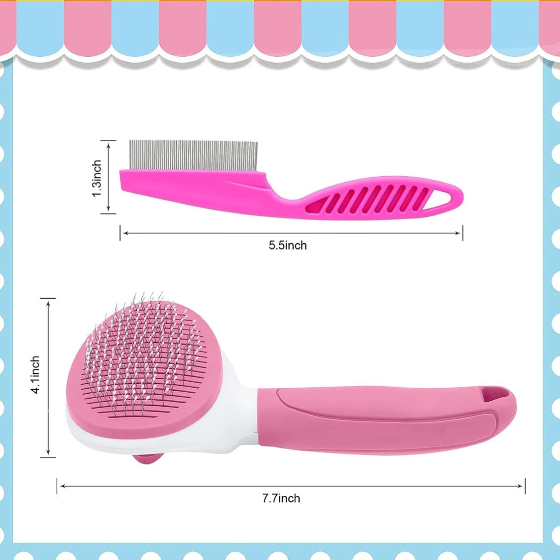 Self-Cleaning Cat Brush with Metal Comb – Release Button Slicker Brush for Shedding, Pink – view 2