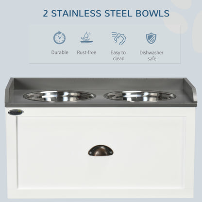 Elevated Dog Feeding Station with Sliding Storage Drawer – 2 Stainless Steel Bowls, White – view 6