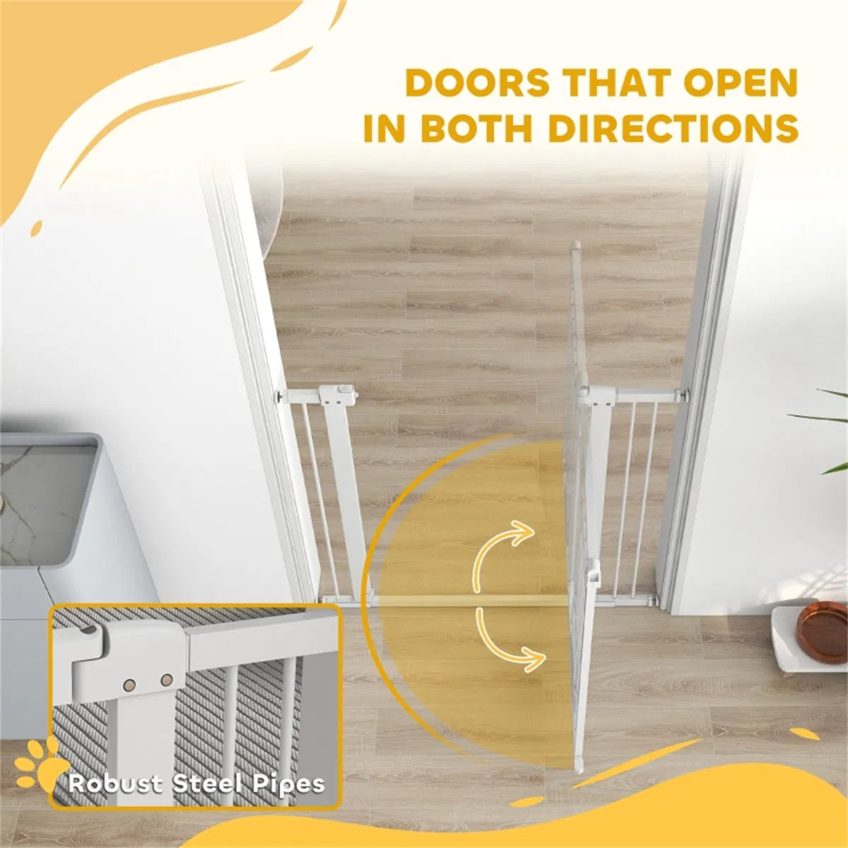 Pressure-Mounted Pet Gate with Cat Door – Adjustable 29.9"–40.9" Wide, 30.3" Tall, White Steel – view 6