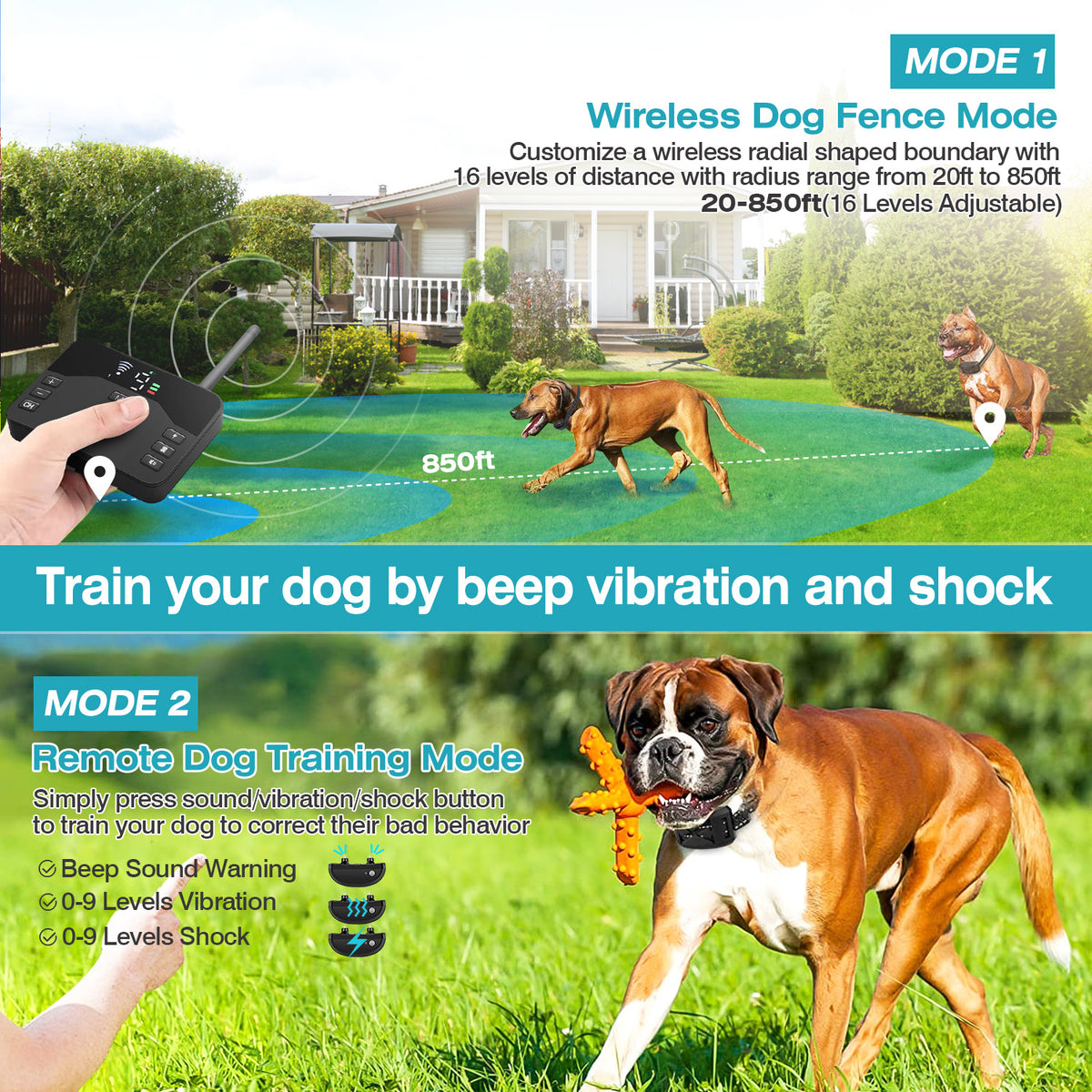 2-in-1 Wireless Dog Fence &amp; Training Collar – 20–850 ft, IPX6, 1 or 2 Collars – view 7