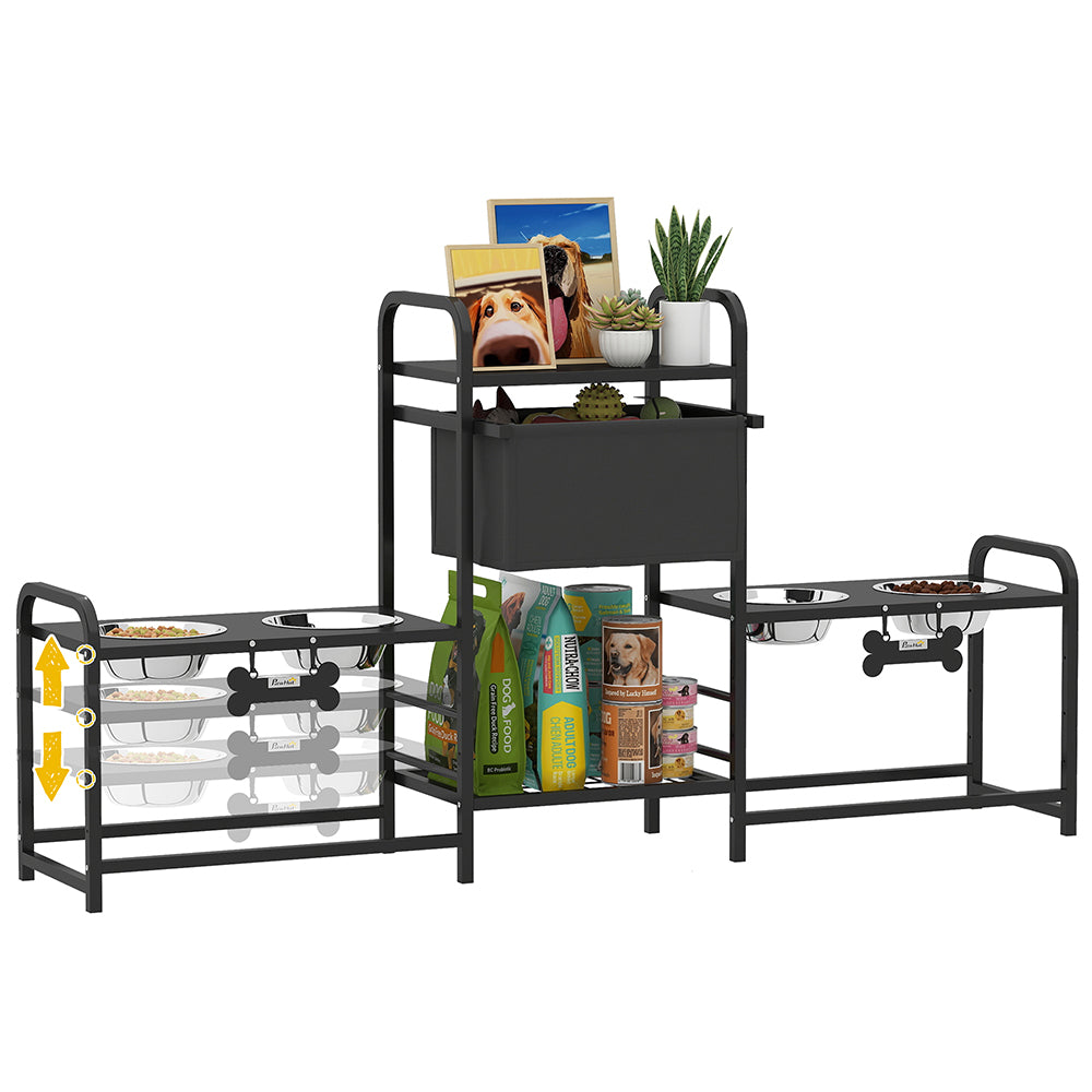 Adjustable Elevated Dog Feeding Station with 4 Stainless Steel Bowls, Drawer &amp; Shelves – view 2