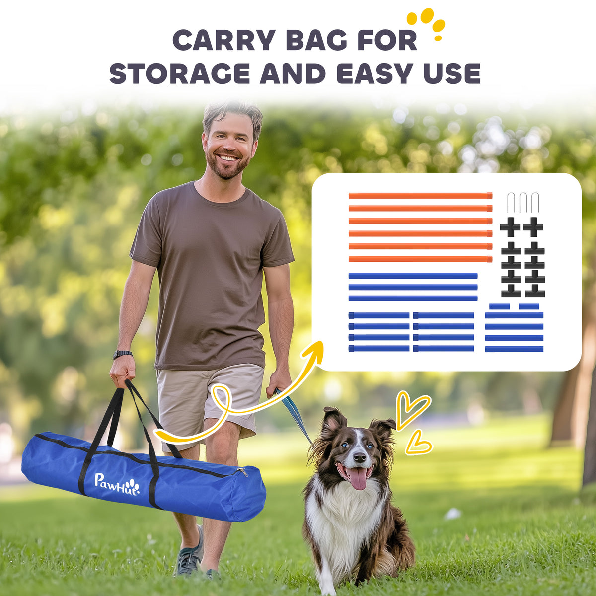 Adjustable Dog Agility Weave Poles with Freestanding Base, Ground Stakes and Carry Bag, Orange – view 5