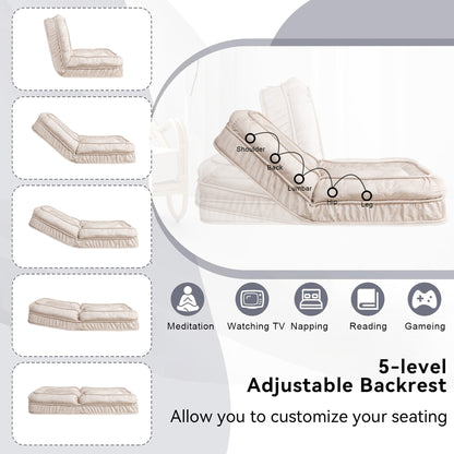 Human Dog Bed Floor Sofa – 5-Position Adjustable Backrest, Velvet, Massage Cushion, 2 Pillows, Beige – view 4