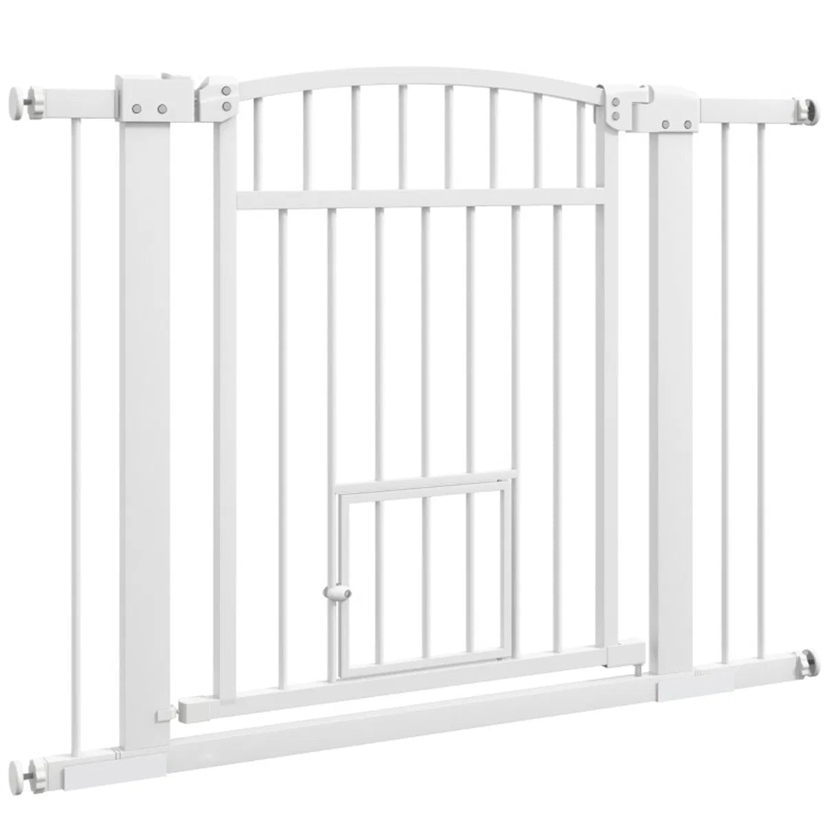 Pressure-Mounted Pet Gate with Cat Door – Adjustable 29.9"–40.9" Wide, 30.3" Tall, White Steel – view 2