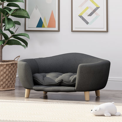 Elevated Small Dog Bed – Fabric Pet Couch with Rubber Wood Legs and Foam Cushion, Dark Gray – view 3