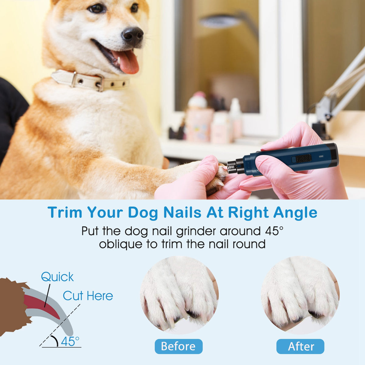 Pet Nail Grinder with Diamond Bit and USB Charging Cable – 2 Speeds, Low Noise, Blue – view 3