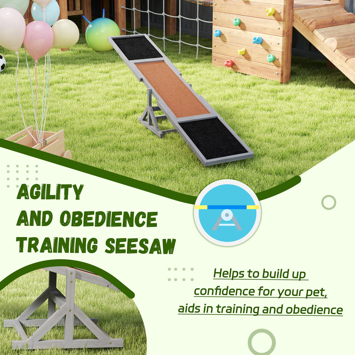 Wooden Dog Agility Seesaw with Anti-Slip Surface for Training and Exercise, Gray – view 7