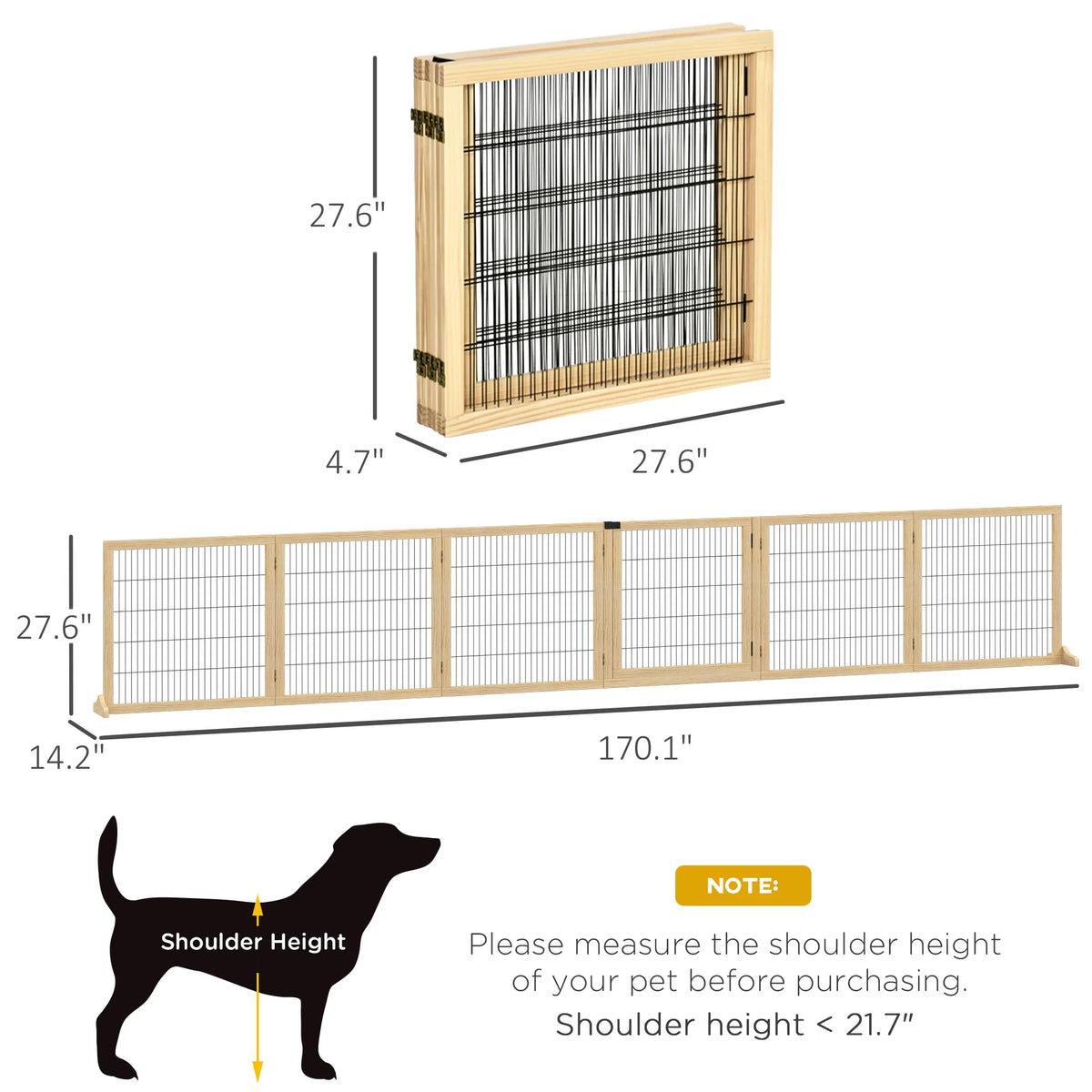 6-Panel Foldable Wooden Pet Gate &amp; Playpen – Natural Wood, 27.6 in High – view 2