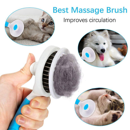 Self-Cleaning Slicker Brush for Cats &amp; Dogs – Stainless Steel Pins with Release Button, Blue – view 5