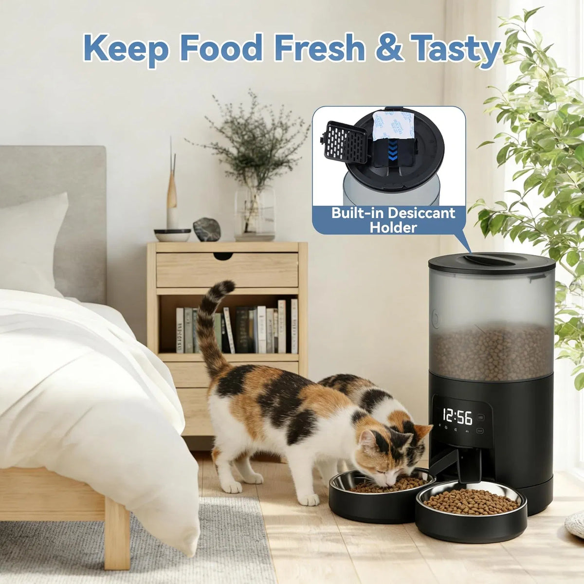6 L Automatic Dual Cat Feeder with App Scheduling, 10-Second Voice Recorder and Dual Power – view 3