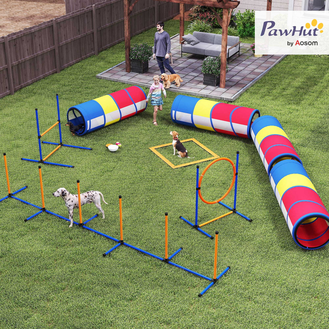 12-Piece Dog Agility Course Set with 4 Tunnels, Adjustable Hurdle, Hoop Jump and Weave Poles – view 2