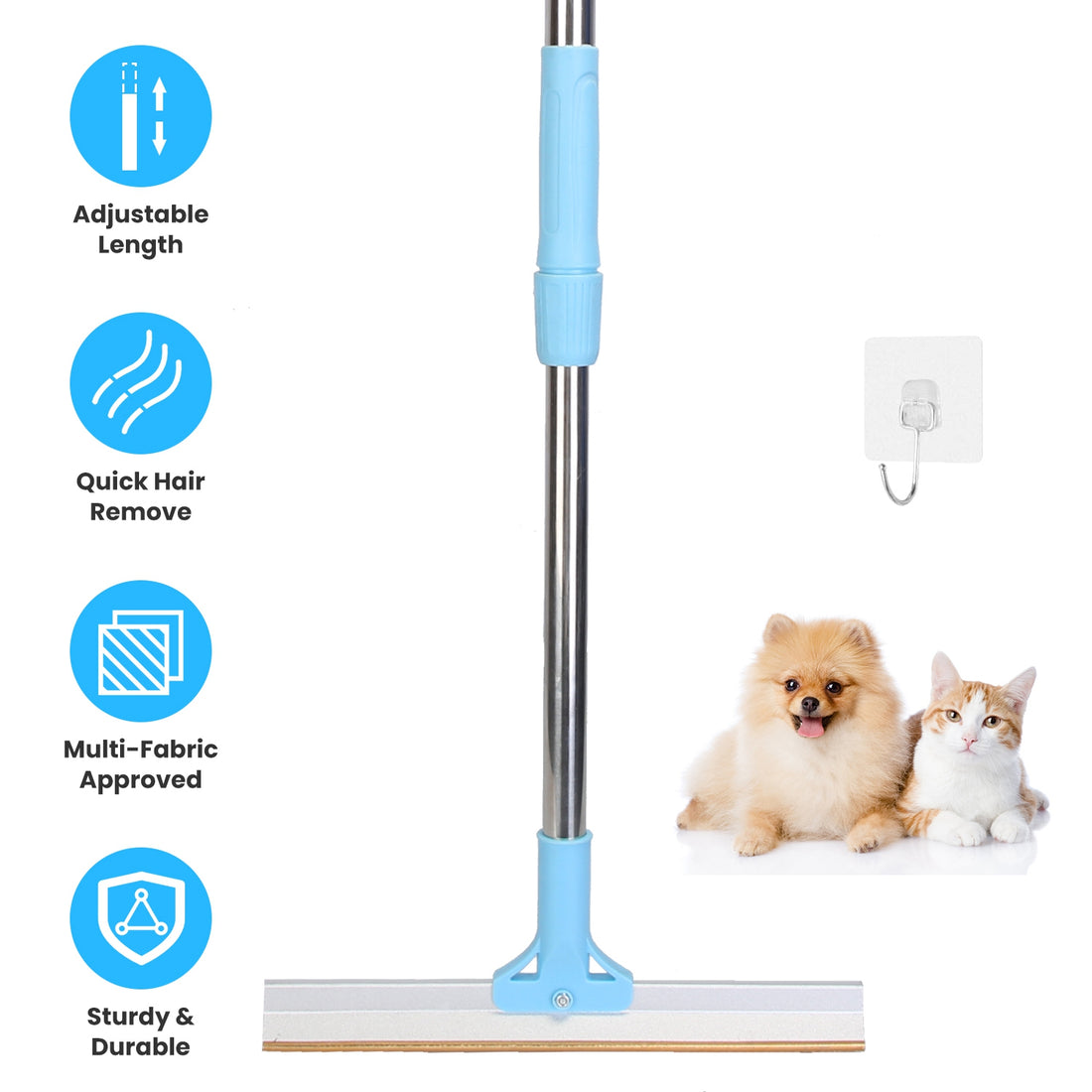 Pet Hair Removal Rake with Telescopic Handle – Copper-Edge Fur Scraper for Carpets and Rugs