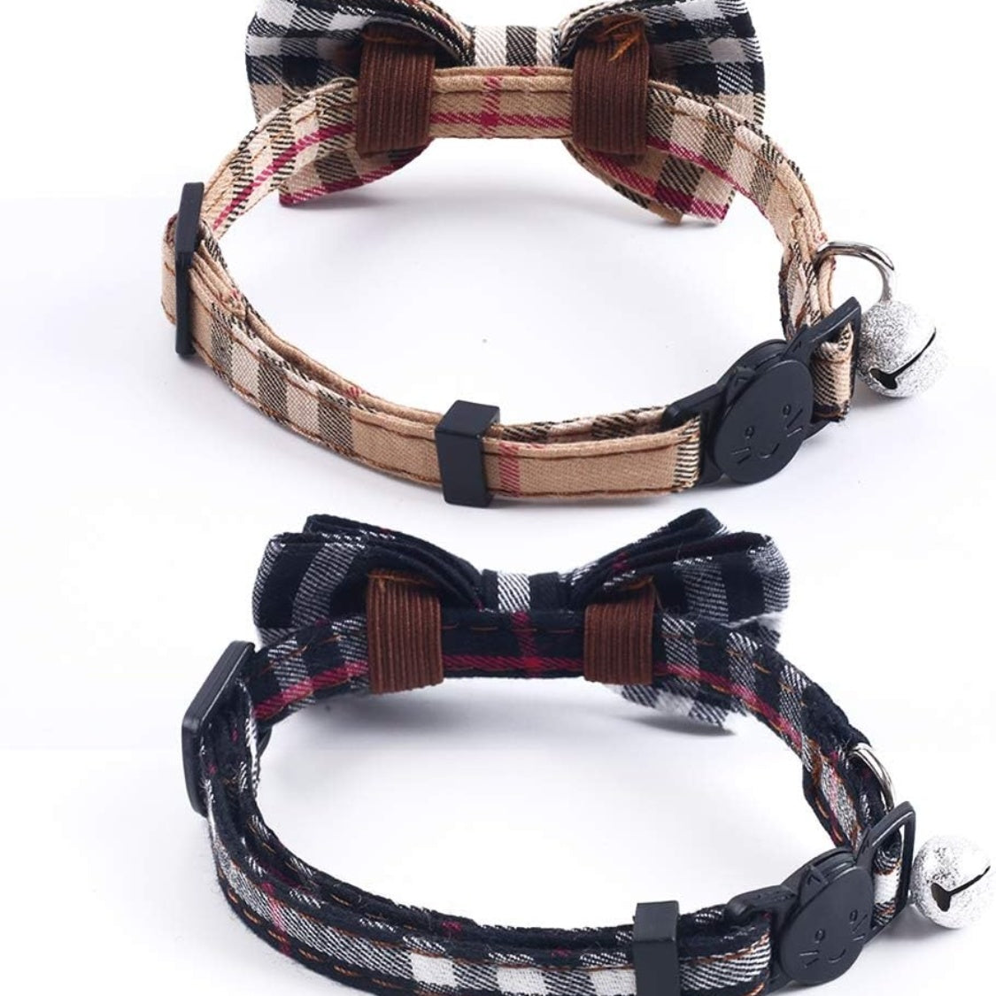 Breakaway Cat Collars 2-Pack – Plaid Kitten Collars with Removable Bow Tie &amp; Bell, Adjustable 7.8–10.2 in – view 3