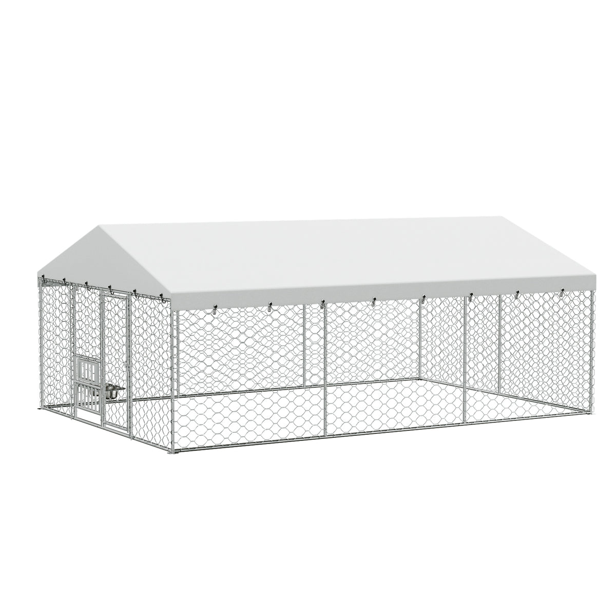 15 x 10 ft Large Outdoor Dog Kennel with Canopy – Galvanized Steel, 2 Raised Bowls – view 10