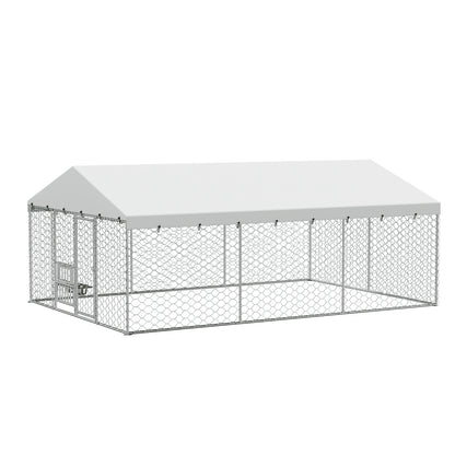 15 x 10 ft Large Outdoor Dog Kennel with Canopy – Galvanized Steel, 2 Raised Bowls – view 10
