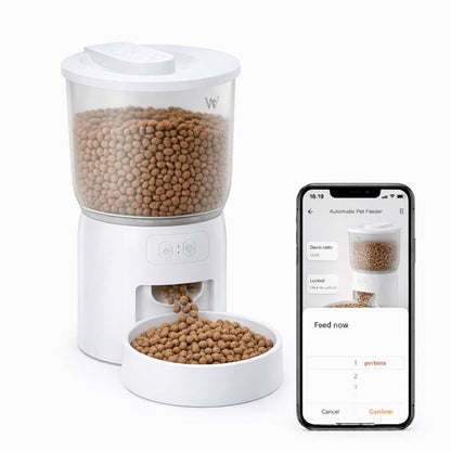 Wi-Fi Automatic Pet Feeder – 3 L Dry Food Dispenser, App Timed Feeding, White