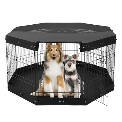 8-Panel Foldable Metal Dog Playpen – 30 in Exercise Pen with Top Cover &amp; Floor Mat