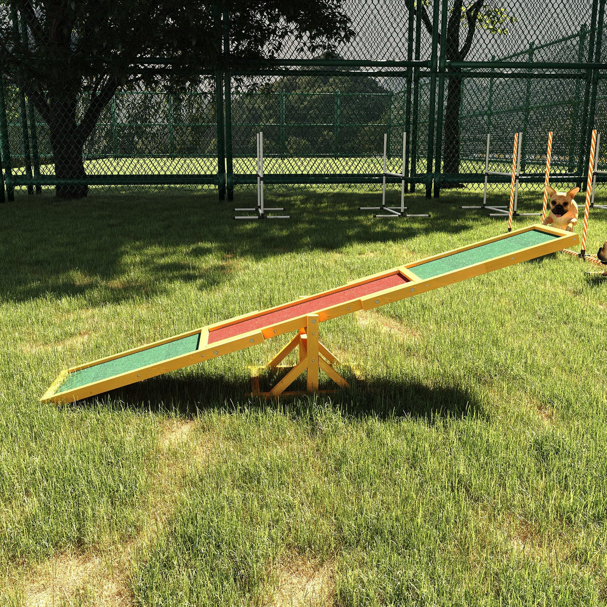 Wooden Dog Agility Seesaw – Anti-Slip Fir Wood Balance Board for Training, 71 in – Natural