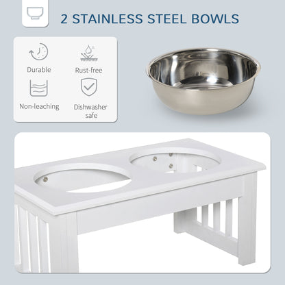 6 in Raised Double Dog Bowl Stand for Small Dogs, Wood Frame &amp; Stainless Steel Bowls, White – view 5