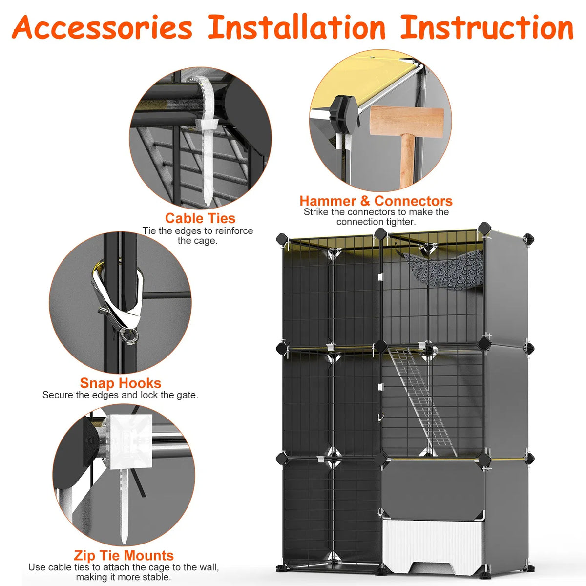 3-Tier Indoor Cat Cage with Pull-Out Litter Drawer, Ladder &amp; Reversible Hammock – view 10