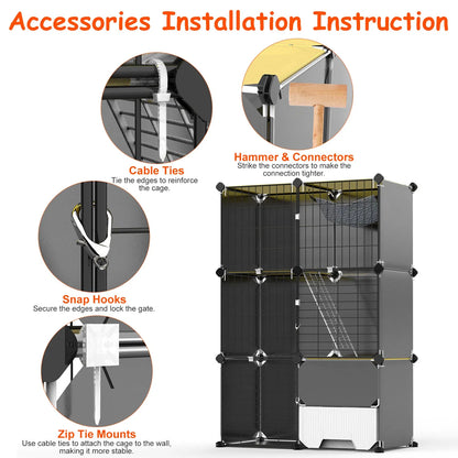 3-Tier Indoor Cat Cage with Pull-Out Litter Drawer, Ladder &amp; Reversible Hammock – view 10