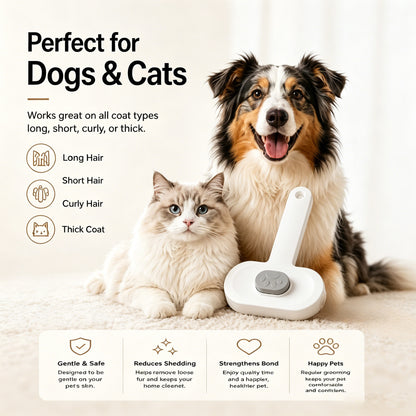 One-Click Self-Cleaning Slicker Brush for Cats &amp; Dogs – Stainless Steel Pins, White – view 7