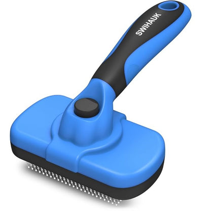 Self-Cleaning Slicker Brush for Dogs &amp; Cats – One-Click Hair Release, Gentle Deshedding Tool, Blue