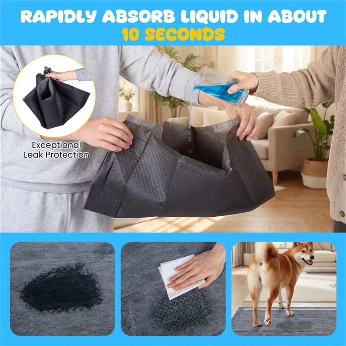 Charcoal Dog Pee Pads 24 x 24 in, 150 Count – 6-Layer Puppy Potty Training Pads – view 8