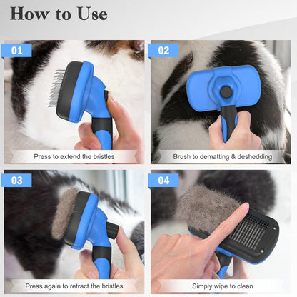Self-Cleaning Slicker Brush for Dogs &amp; Cats – One-Click Hair Release, Gentle Deshedding Tool, Blue – view 6