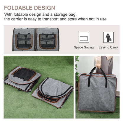 39" Double Cat Carrier with Divider – Foldable Soft-Sided Pet Crate, 2 Compartments, Light Gray – view 4