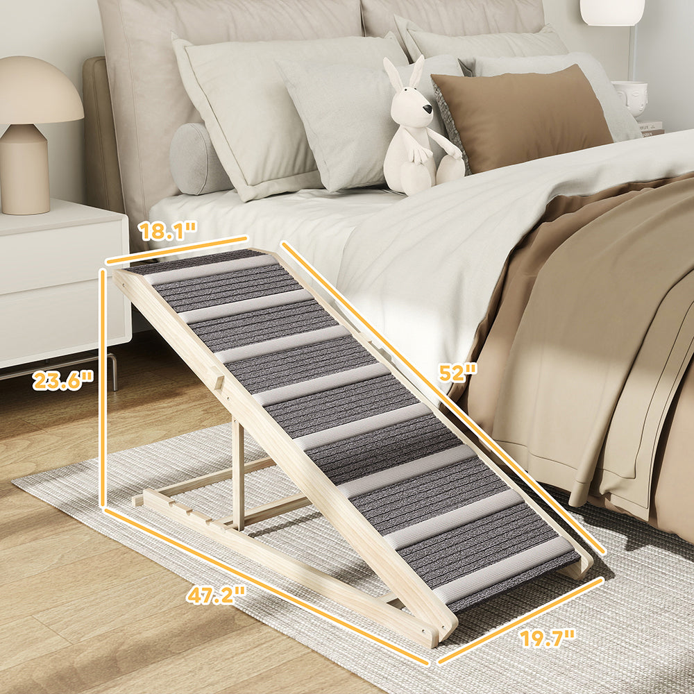 Foldable Wooden Dog Ramp for Couch, Bed or Car with 4 Height Settings and Carpet Surface – view 3