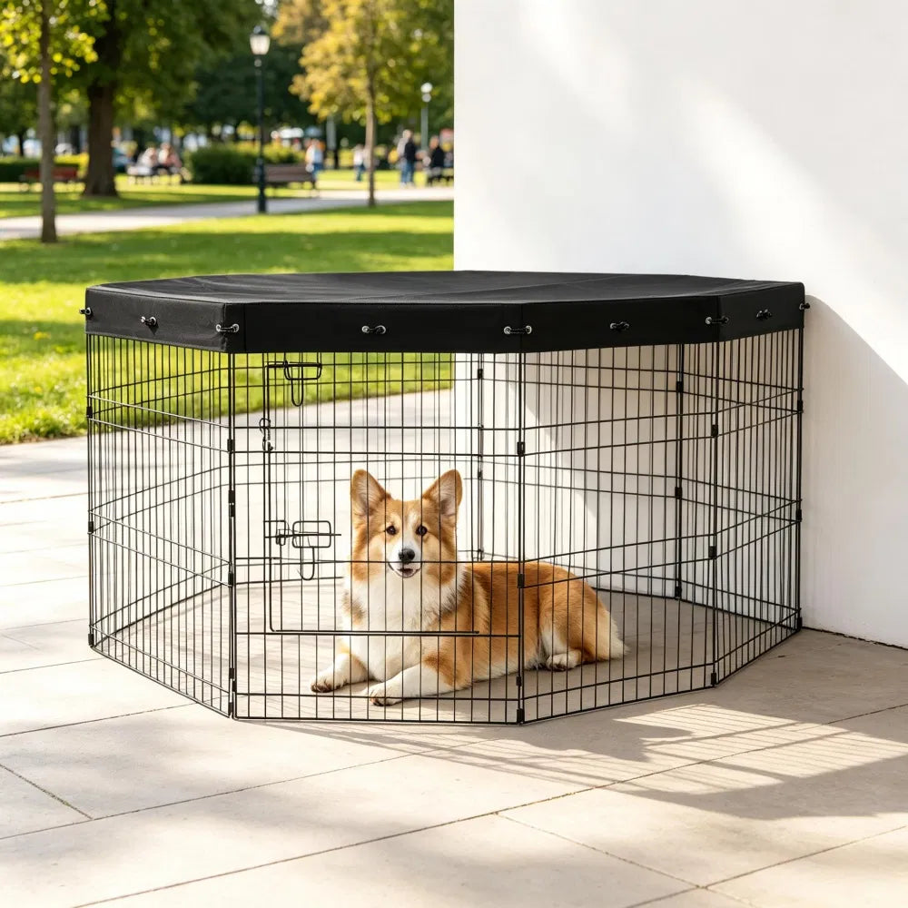 8-Panel Octagon Dog Playpen with Top Cover – 30 in High, Easy to Clean – view 7