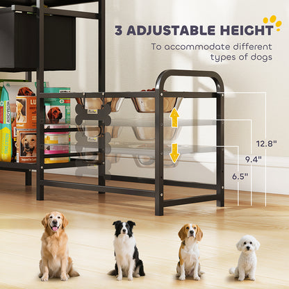 Adjustable Elevated Dog Feeding Station with 4 Stainless Steel Bowls, Drawer &amp; Shelves – view 3
