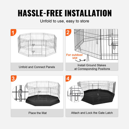 8-Panel Metal Dog Playpen with Waterproof Bottom Pad – 24 In Tall, Ground Stakes, Foldable, Black – view 5